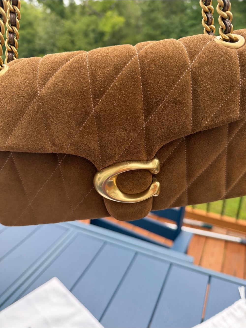 Coach Quilted Tabby 26 Cedar Suede Shoulder Bag with Gold Hardware - Picture 16 of 17